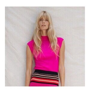 Anthropologie Maeve Fushia Pink Soft Sleeveless sweater merino wool XSP